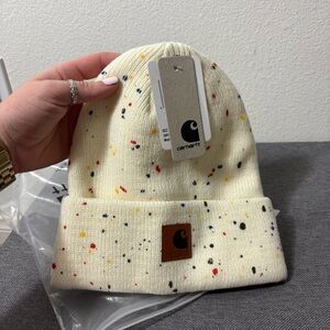 NWT Rare Carhartt A18 Knit White Paint Splatter Beanie